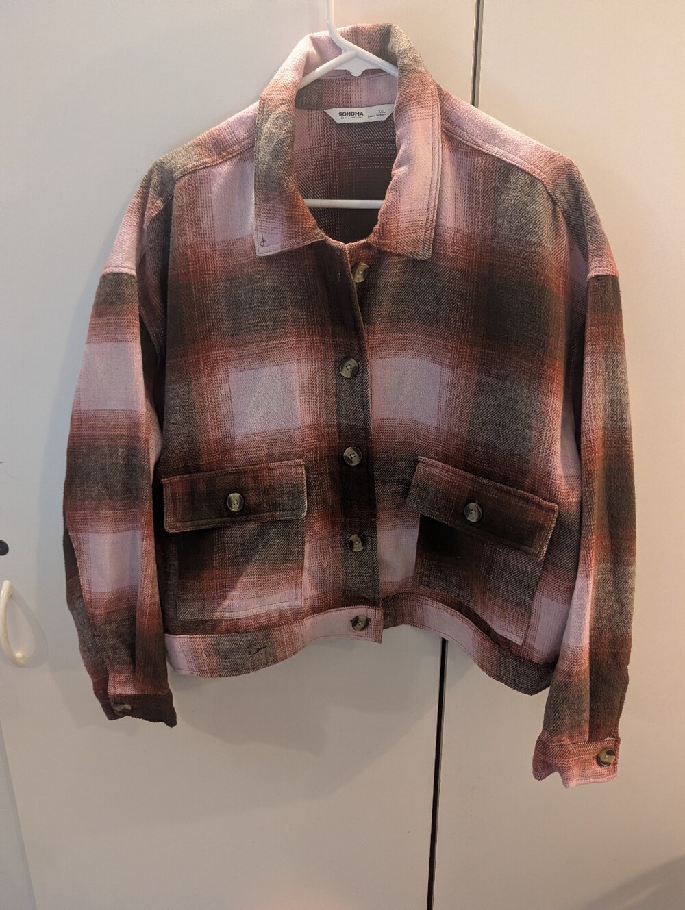 Sonoma Pink and Brown Plaid Cropped Jacket XXL